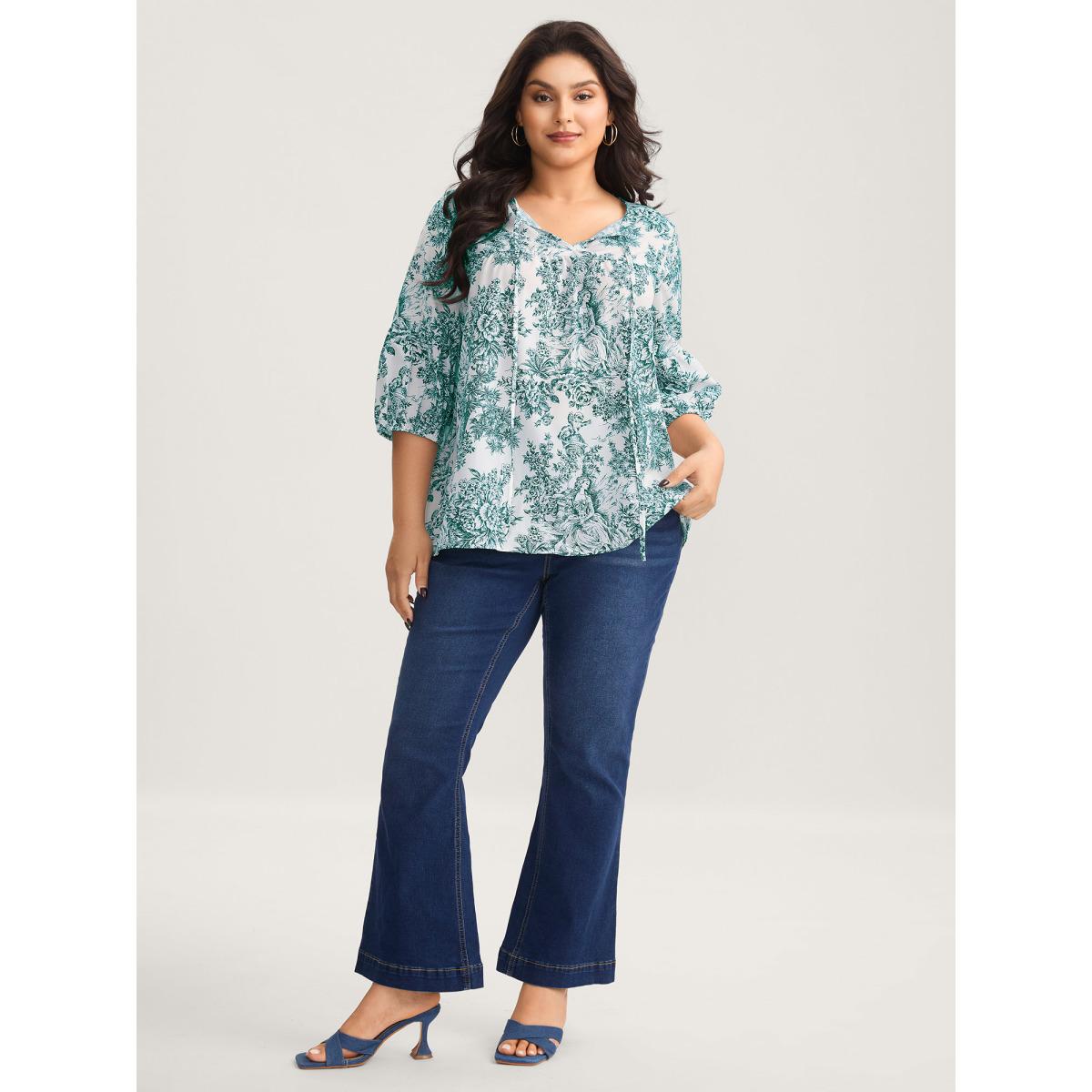 Plus Size Plum Artistic Print A-Line Blouse Women Timeless Elbow-length sleeve V-neck Elegant Blouses BloomChic 30/6X Product Image