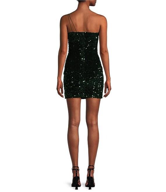 Midnight Doll One Shoulder Sequin Front Slit Bodycon Dress Product Image