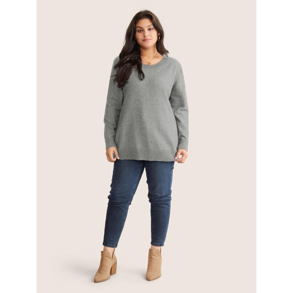 Plus Size Supersoft Essentials Solid Heather Twist Back Pullover DarkGray Women Casual Long Sleeve Round Neck Everyday Pullovers BloomChic 22-24/3X Product Image