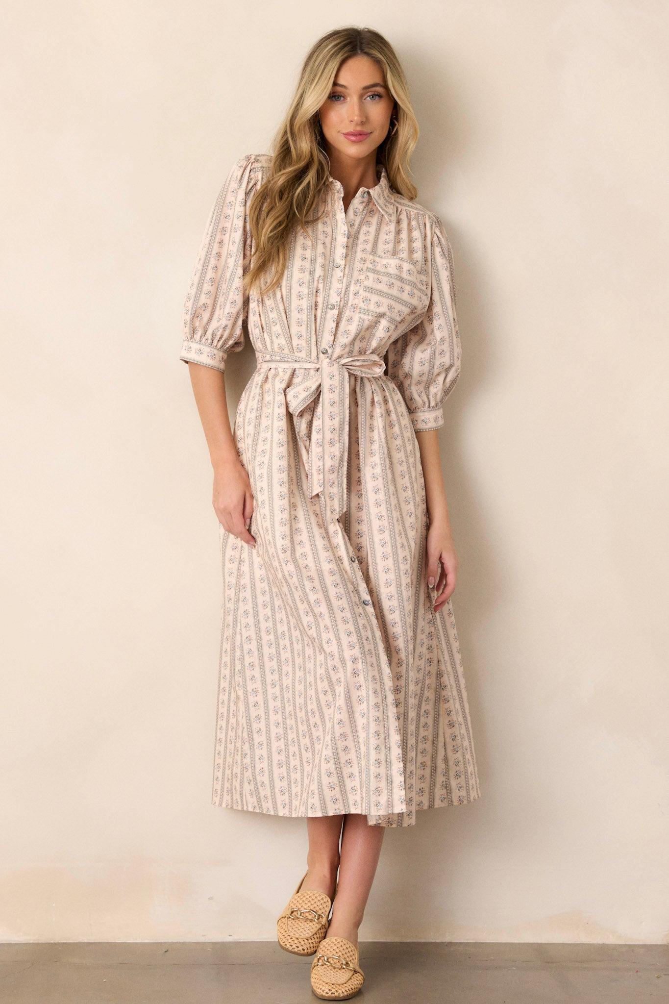 Got Me Wondering 100% Cotton Ivory Floral Midi Dress Product Image