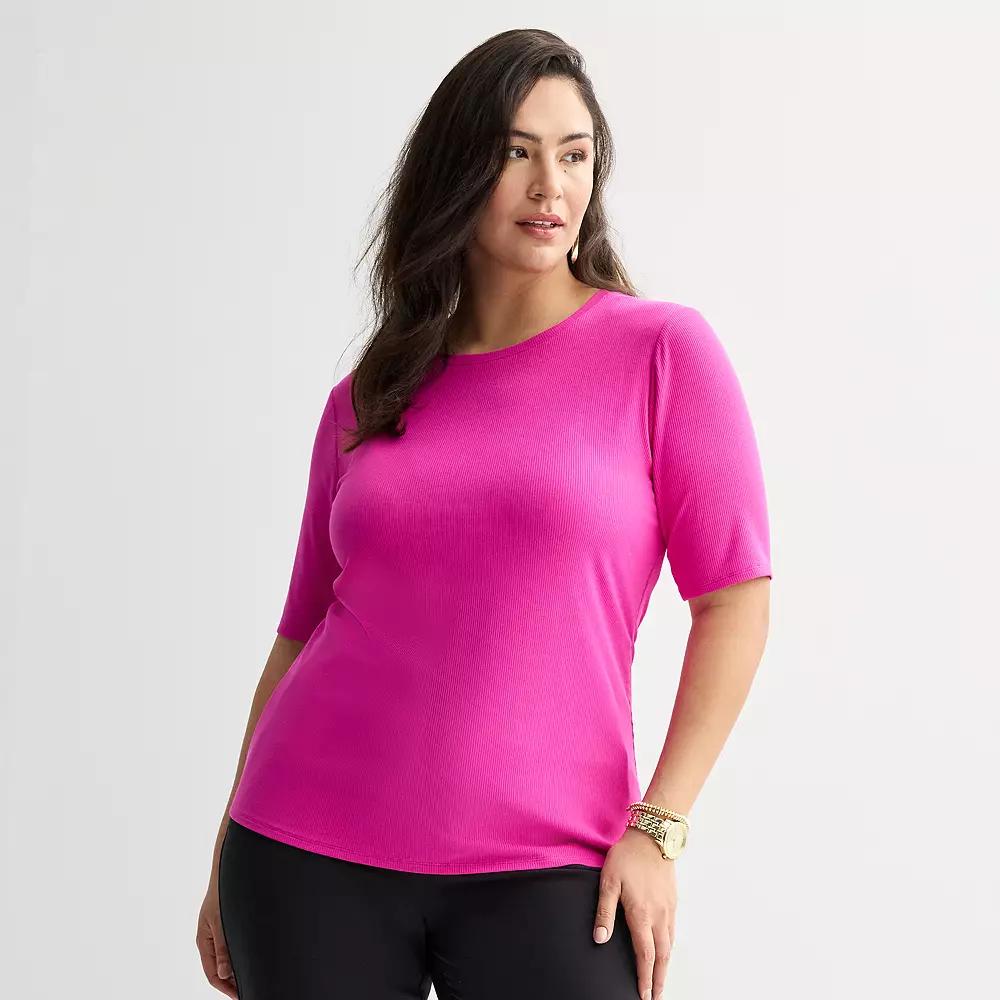 Plus Size Nine West Fitted Elbow Sleeve Top, Women's, Size: 5XL, Orchid Landscape Product Image