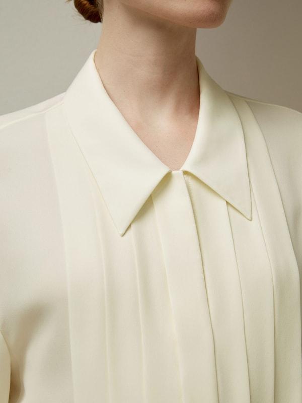 Pleated Point Collar Silk Blouse Product Image