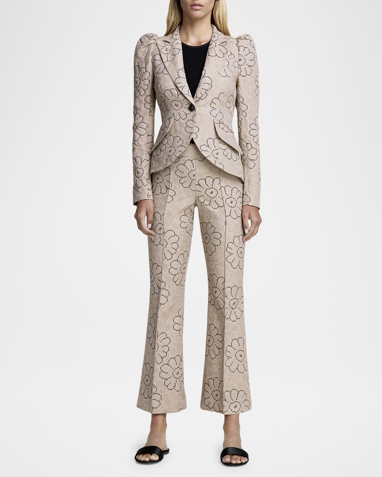 Floral Jacquard Puff-Sleeve Blazer Product Image