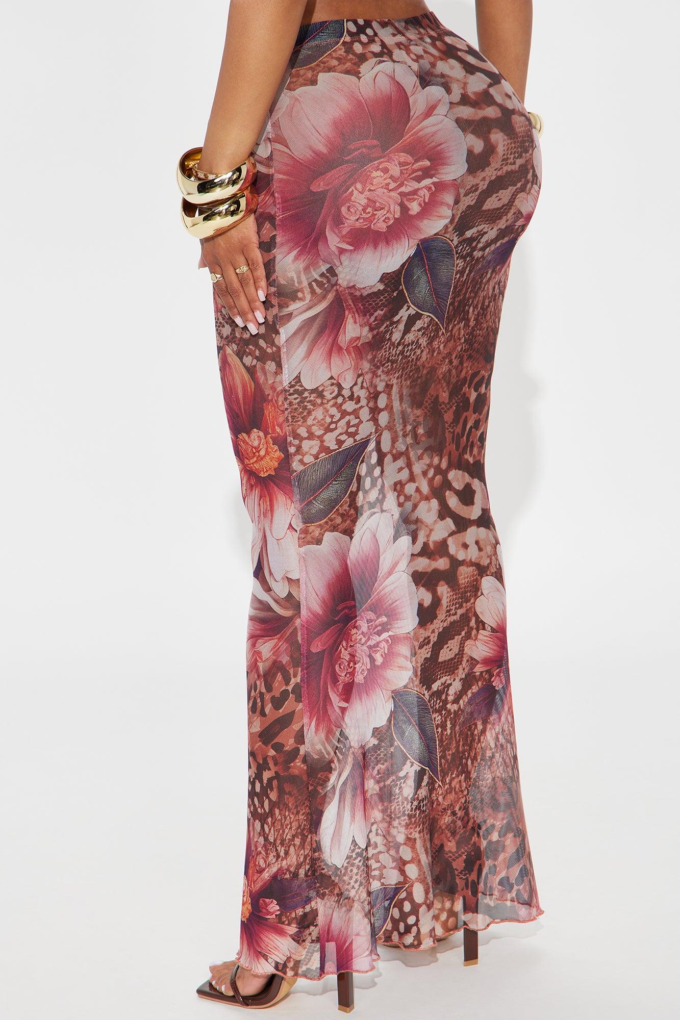 Feeling Some Type Of Way Floral Print Mesh Maxi Skirt - Brown/combo Product Image