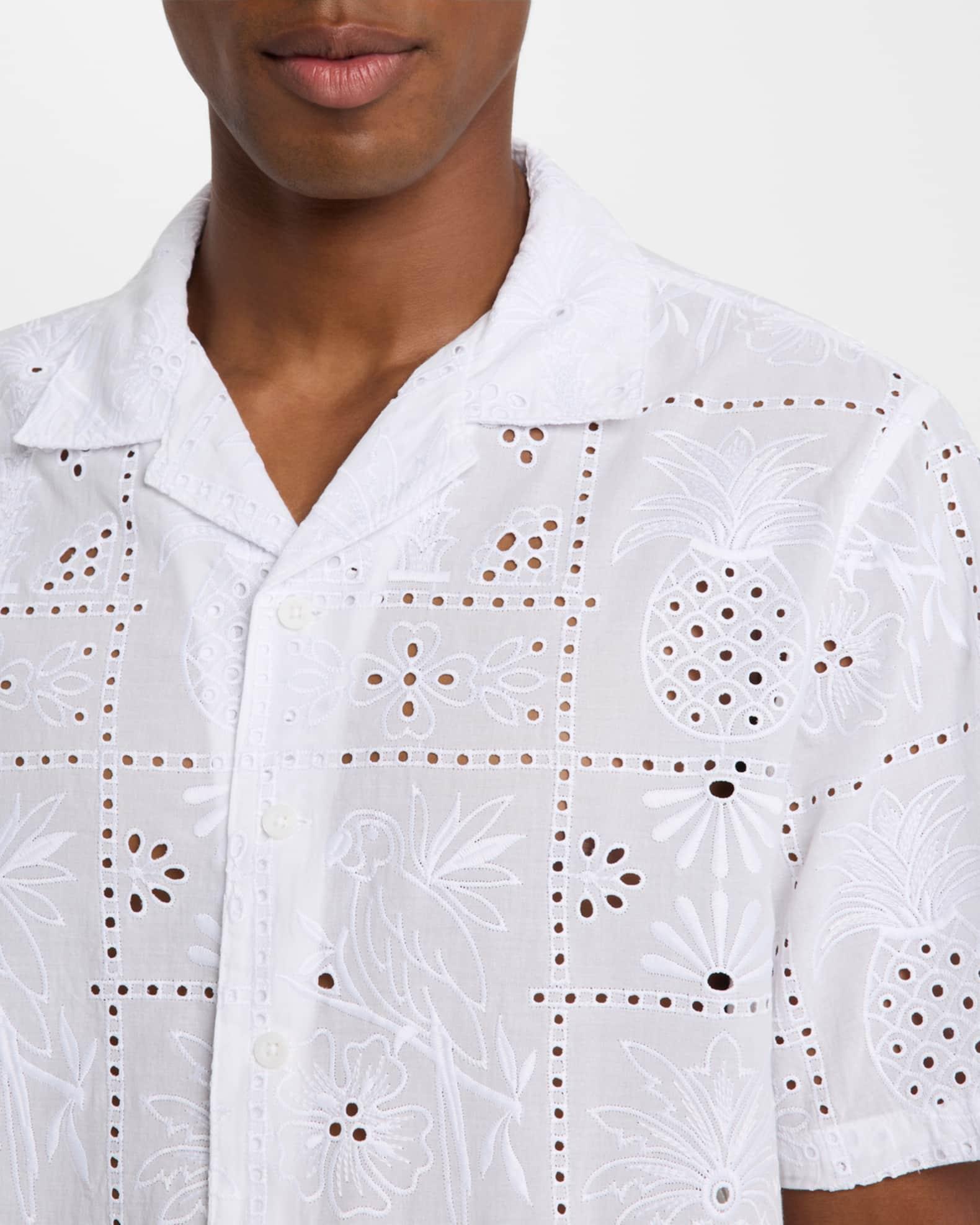 Men's Cotton Embroidered Eyelet Camp Shirt Product Image