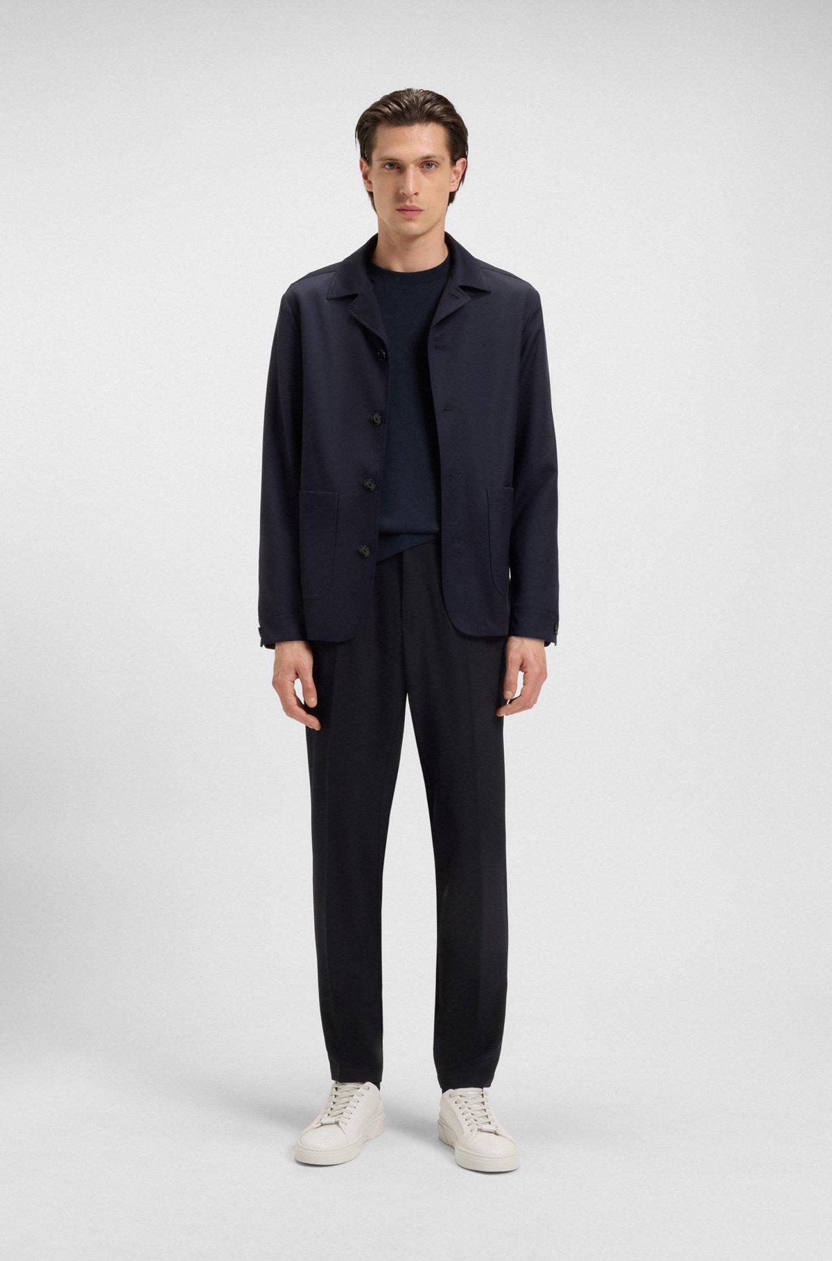 BOSS - Slim-fit trousers in micro-patterned stretch fabric - Dark Blue Product Image