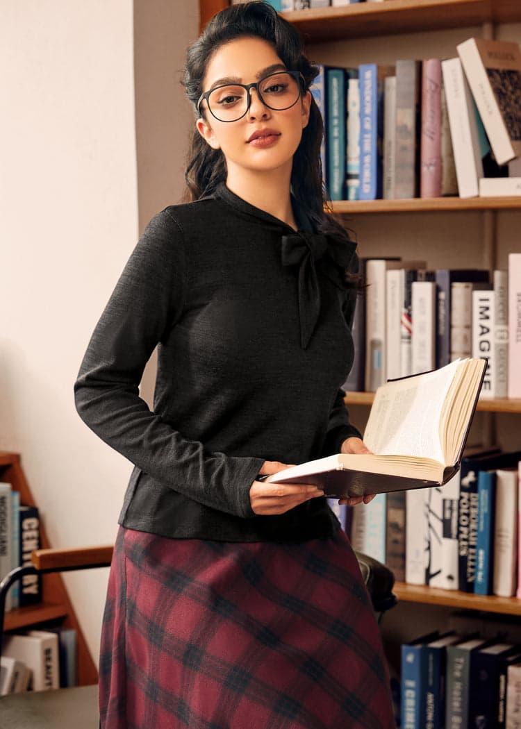 Rydell High Revisited Long Sleeve Tie-Neck Top Product Image