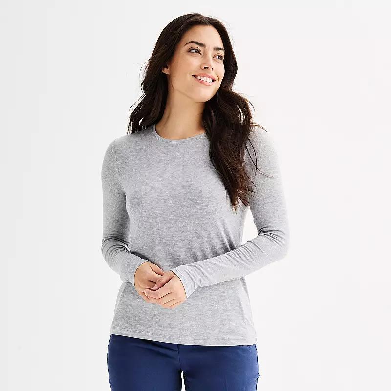 Women's Nine West Essential Long Sleeve Crewneck Shirt, Size: XS, Dark Metal Grey Product Image