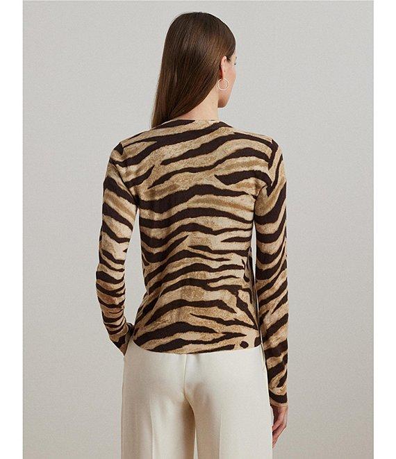 Lauren Ralph Lauren Linen Blend Zebra Print Button Front Cardigan Product Image