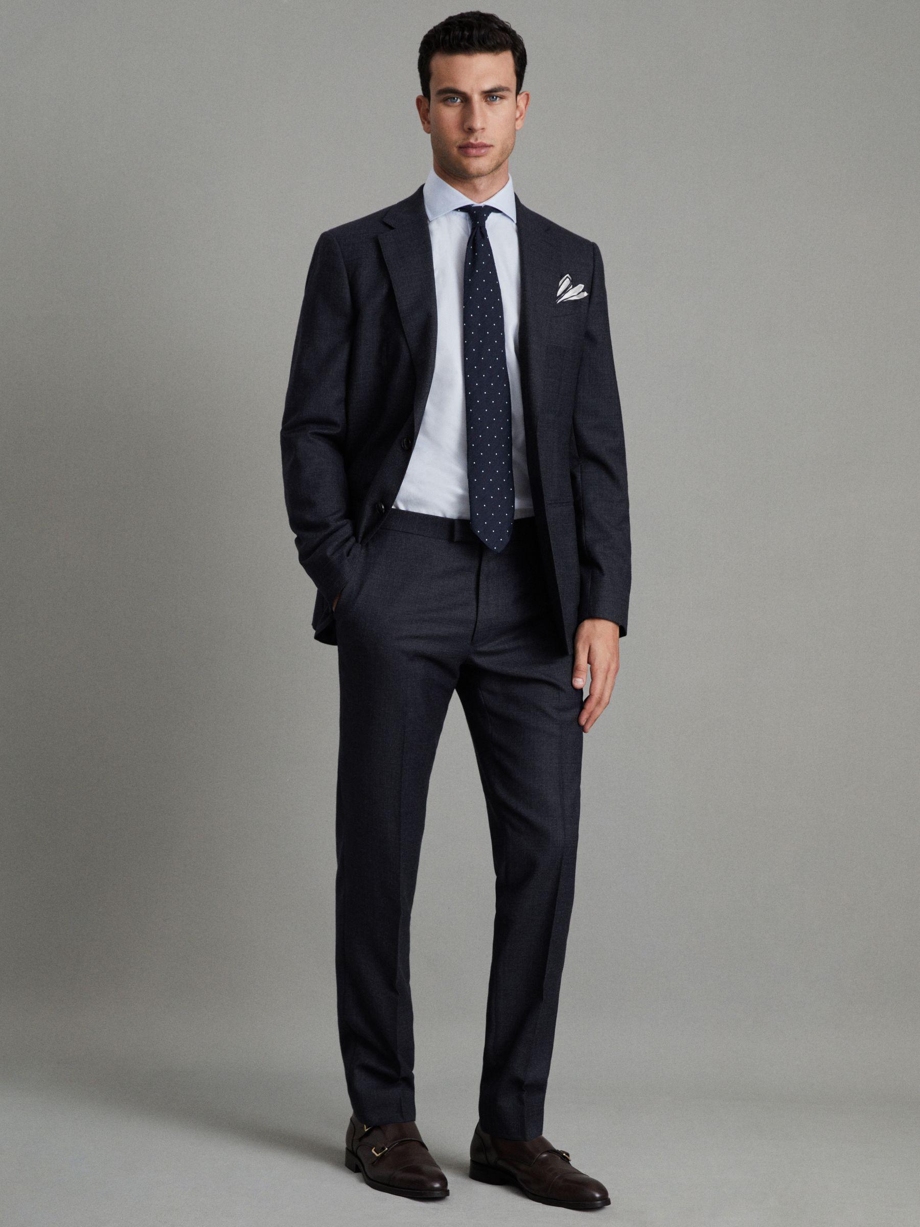 Slim Fit Wool Textured Trousers in Navy Product Image