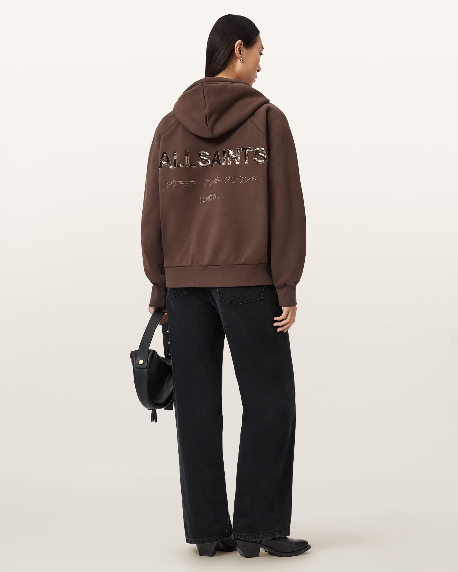 Talon Underground Sequin Oversized Hoodie Bitter Brown | ALLSAINTS US Product Image