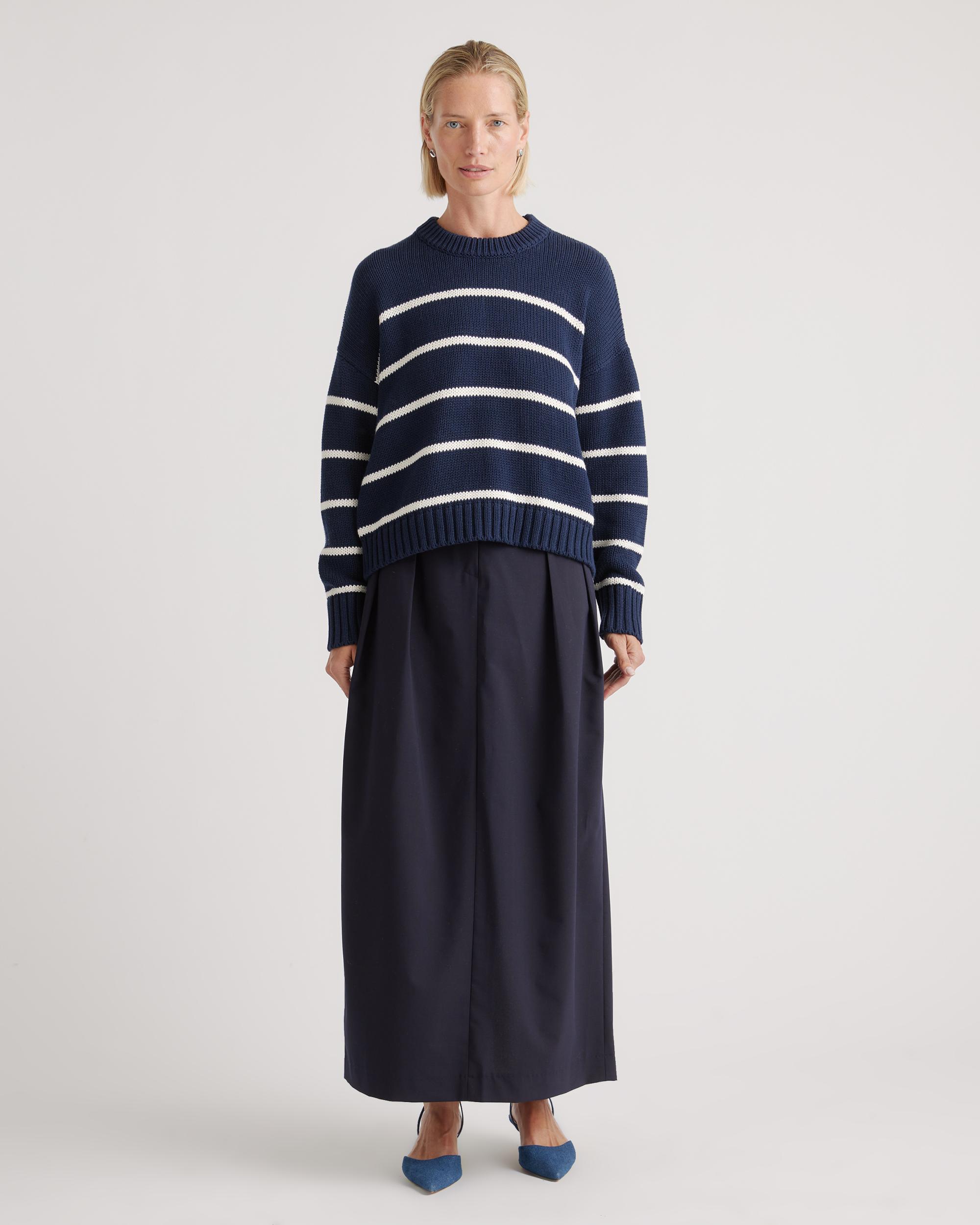 Quince | Women's Striped Crew Sweater Organic Cotton Product Image