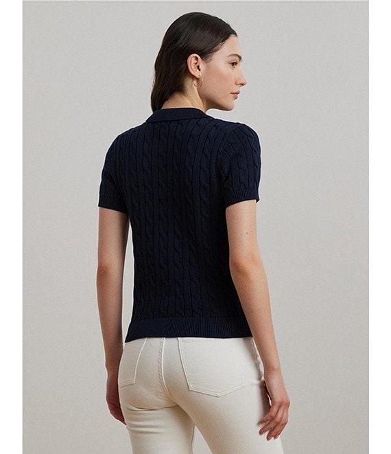 Lauren Ralph Lauren Ribbed Cable Knit Polo Collar Short Sleeve Shirt Product Image