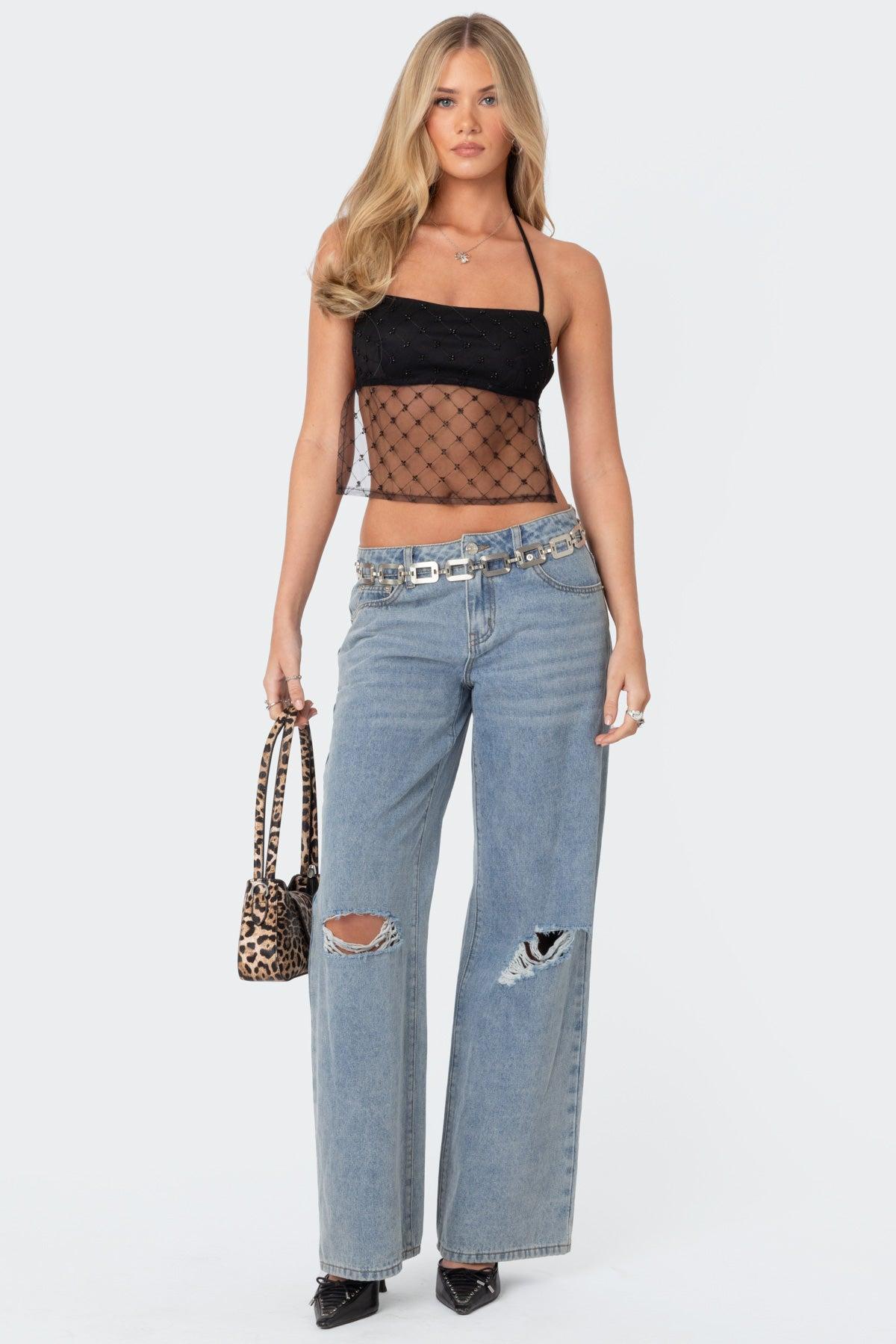 Sheer Sequin Backless Top Product Image