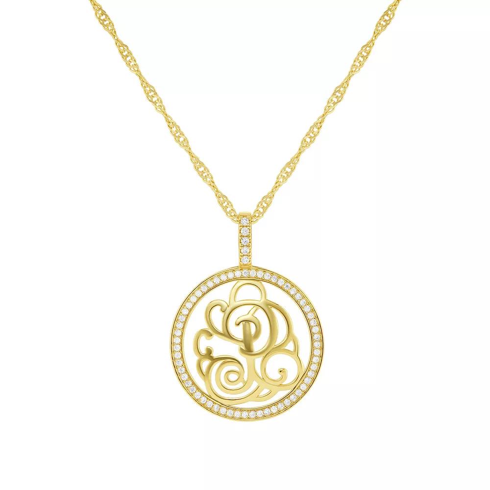 PRIMROSE Cubic Zirconia Initial Coin Pendant Necklace, Women's, Size: 18-20" ADJ, Gold Tone P Product Image