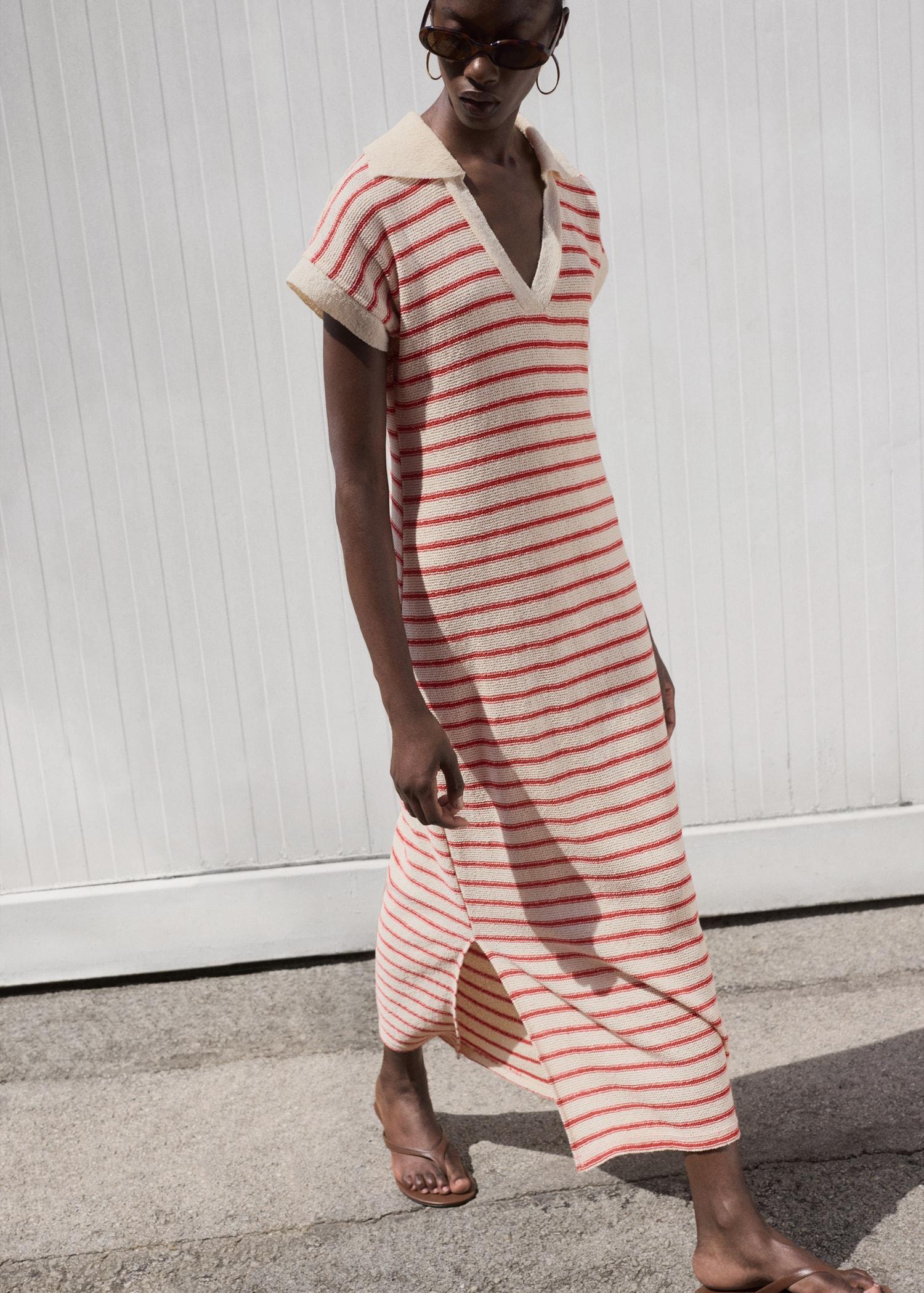 Long striped knitted dress - Women | MANGO USA Product Image