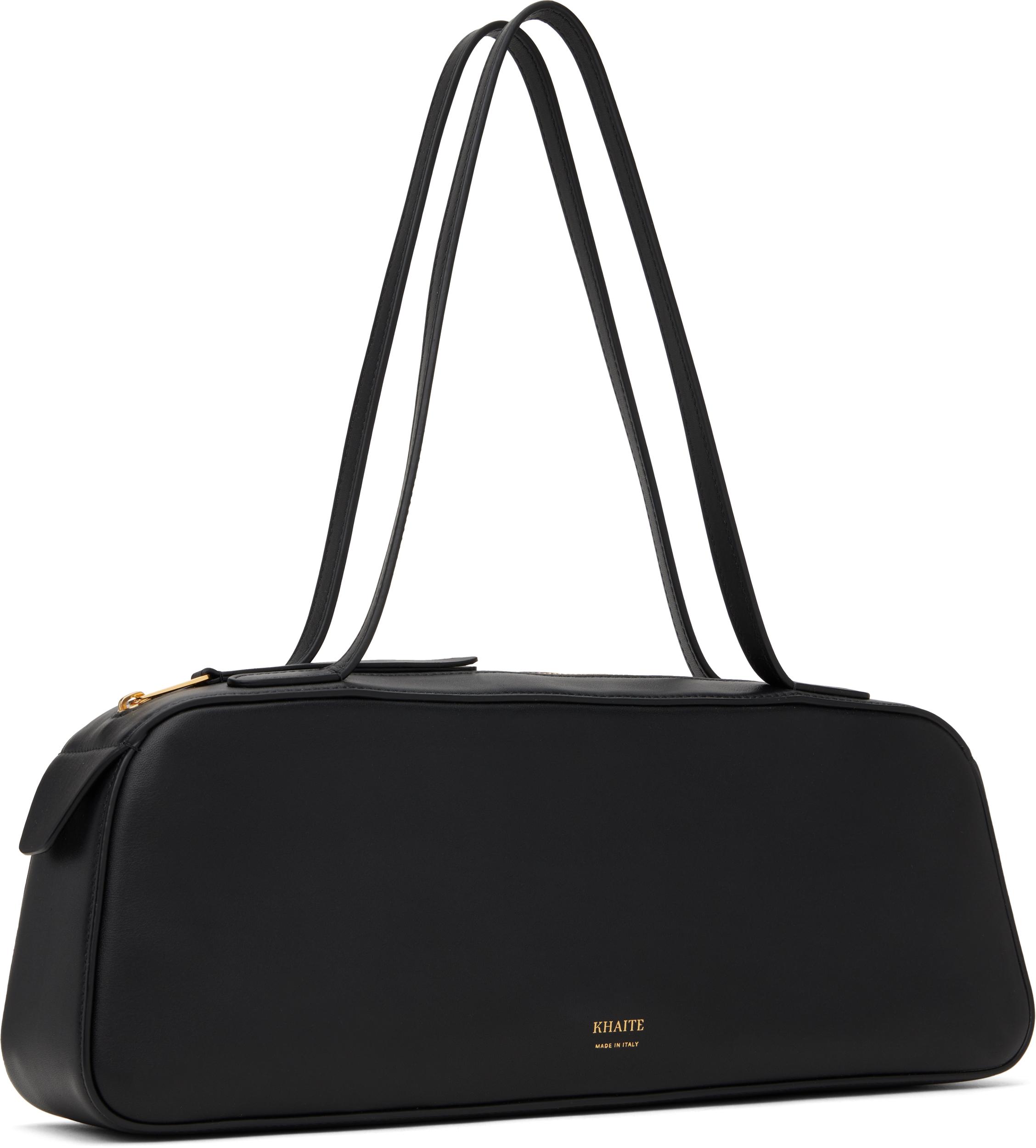 KHAITE Simona Crackle Patent Leather Shoulder Bag In Black Product Image