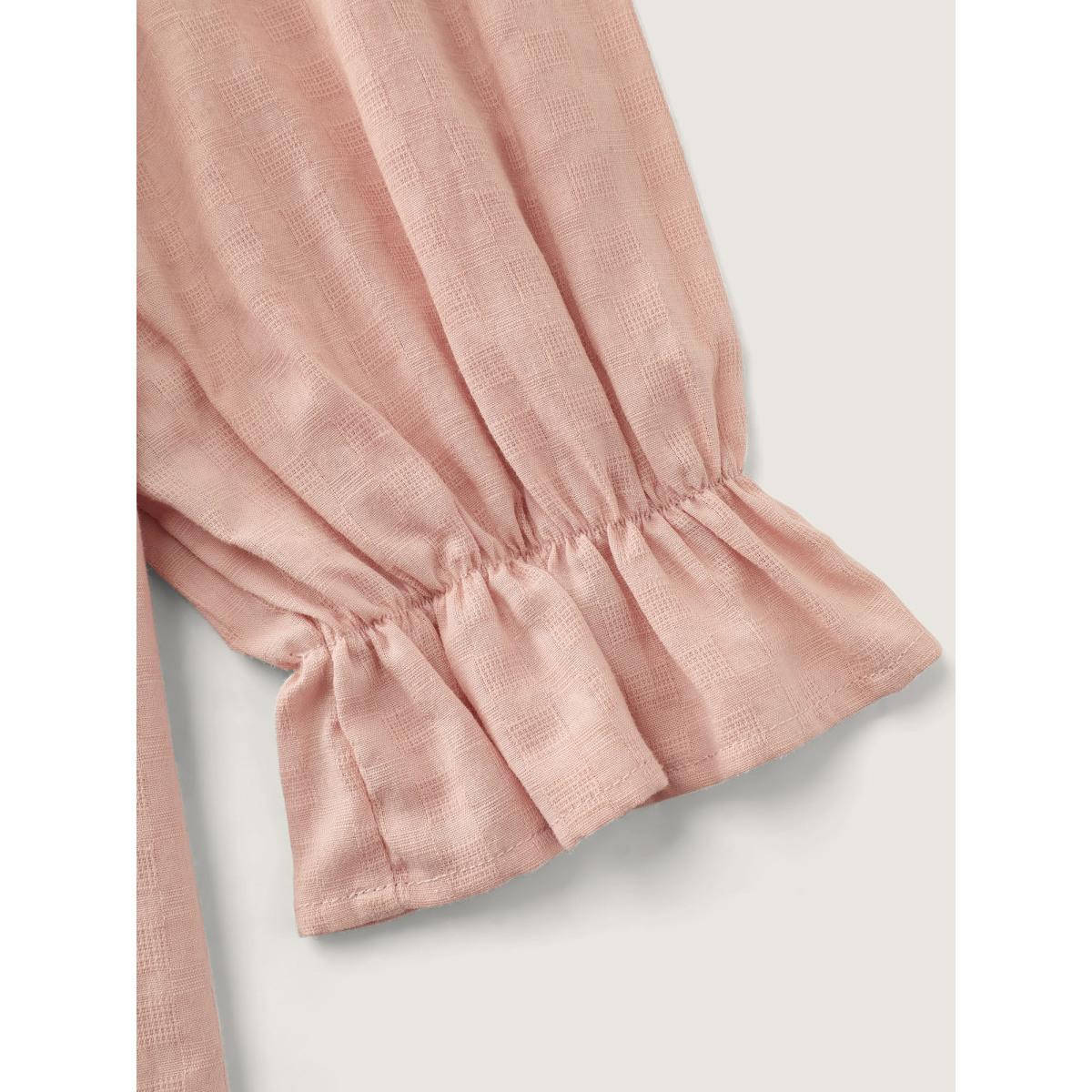 Plus Size Nudepink Textured Ruffled V-Neck Blouse Women Timeless Long Sleeve V-neck Elegant Blouses BloomChic 28/5X Product Image
