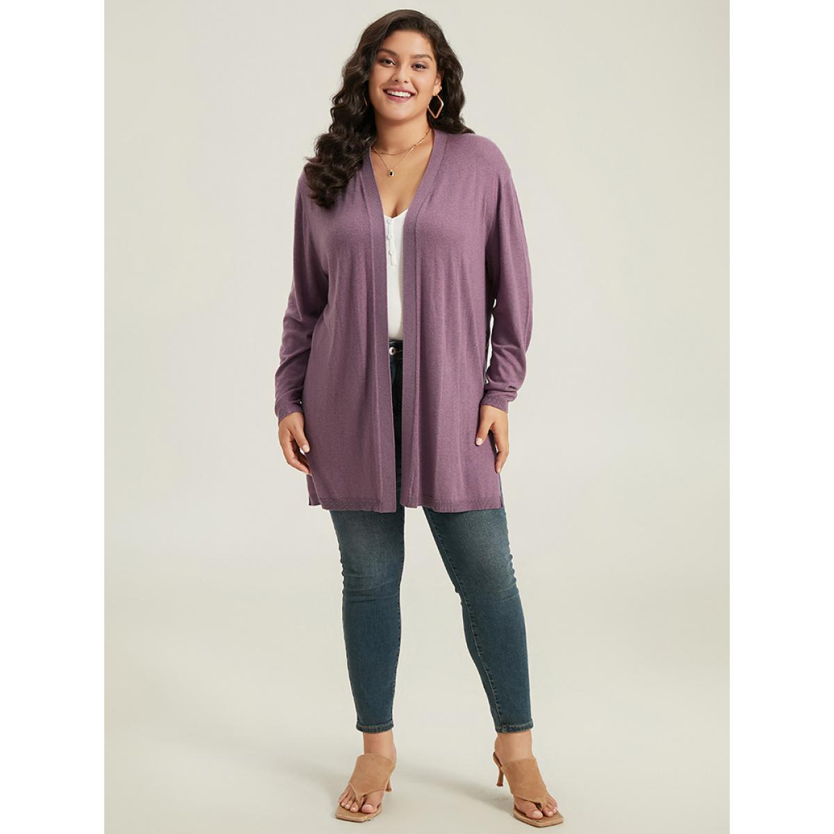 Plus Size Supersoft Essentials Split Hem Open Front Cardigan Mauve Women Casual Loose Long Sleeve Dailywear Cardigans BloomChic 18-20/2X Product Image