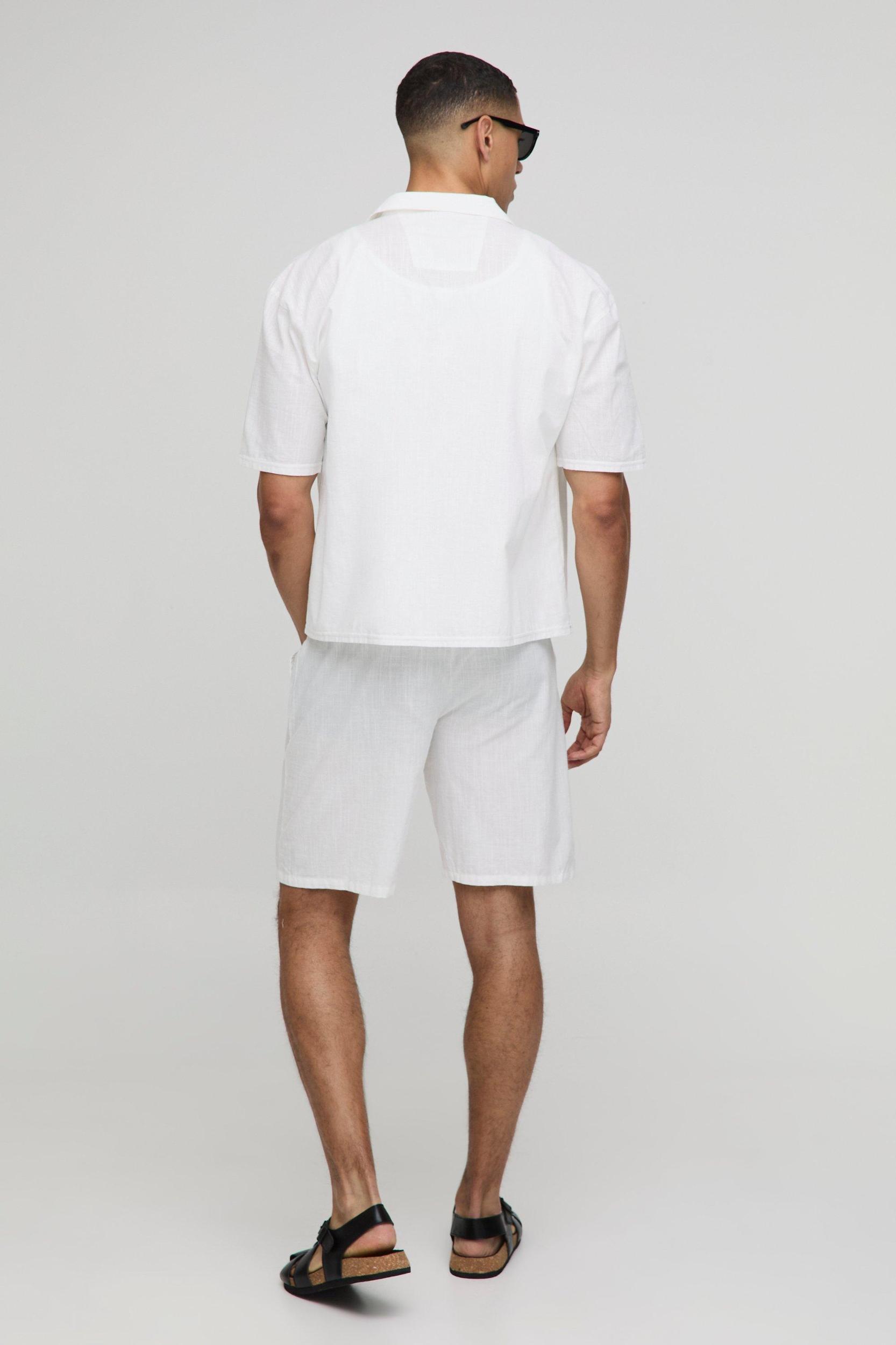 Oversized Boxy Linen Look Revere Shirt & Short Set | boohooMAN USA Product Image