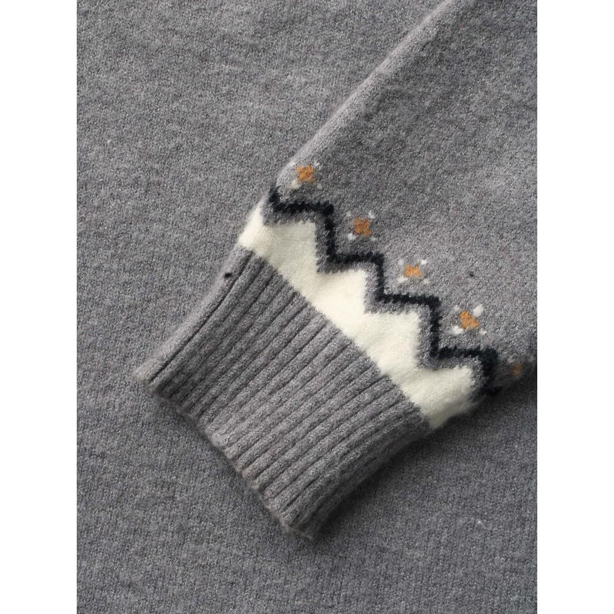 Plus Size Supersoft Essentials Wicked Cat Fair Isle Yoke Printed Pullover DarkGray Women Leisure Long Sleeve Round Neck Casual Pullovers BloomChic 26/4X Product Image