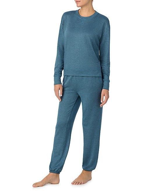 iRelax Solid Knit Crew Neck Long Jogger Pant Coordinating Lounge Set Product Image