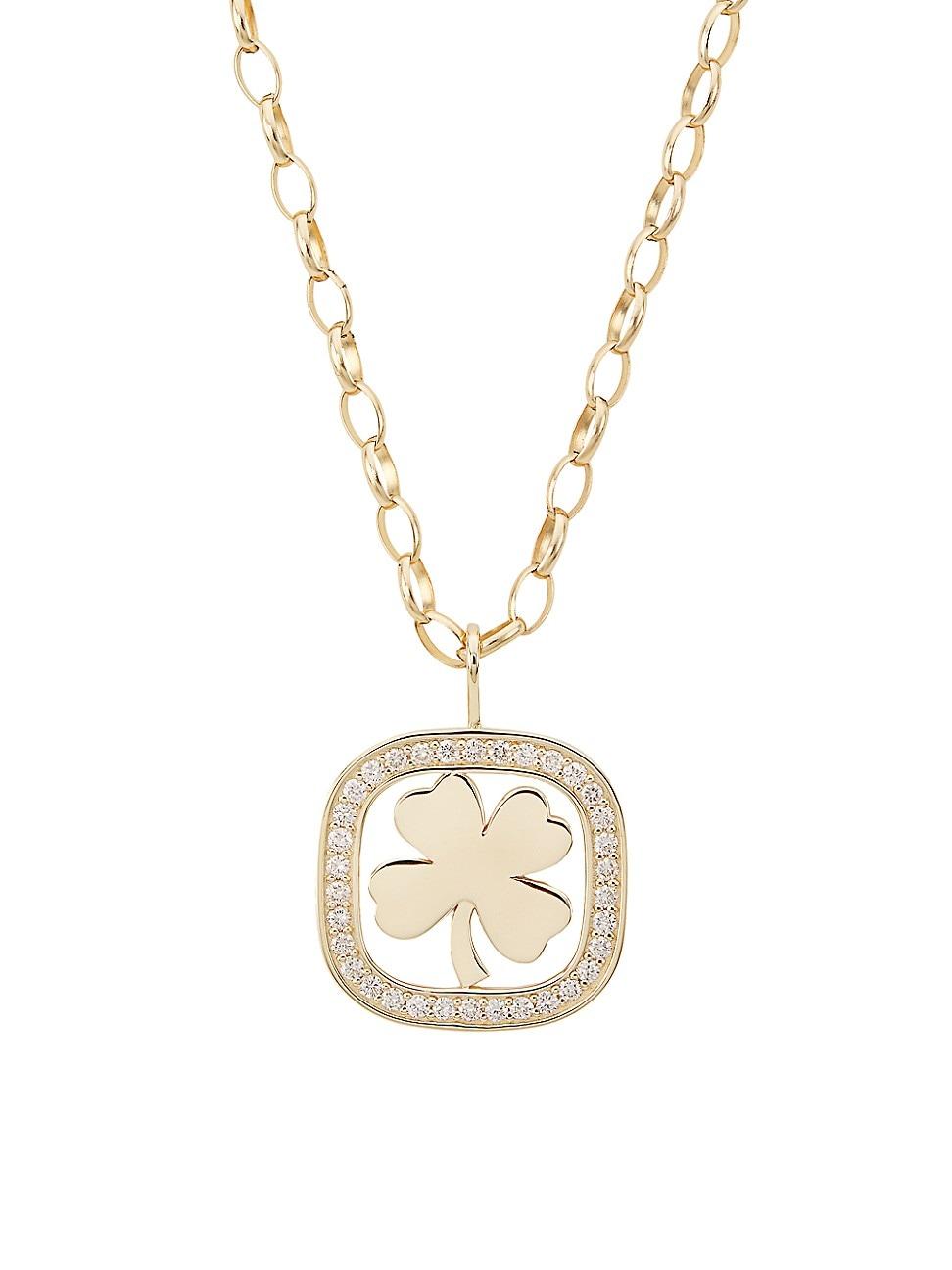 Womens XL Clover 14K Gold & Diamond Open Icon Charm Necklace Product Image