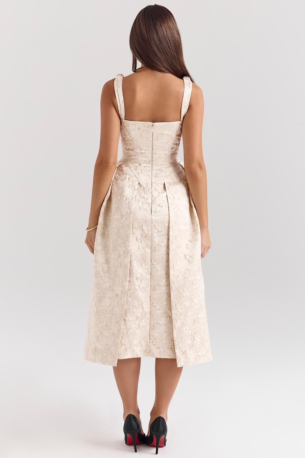 Paloma  ivory metallic jacquard midi dress - sale Product Image