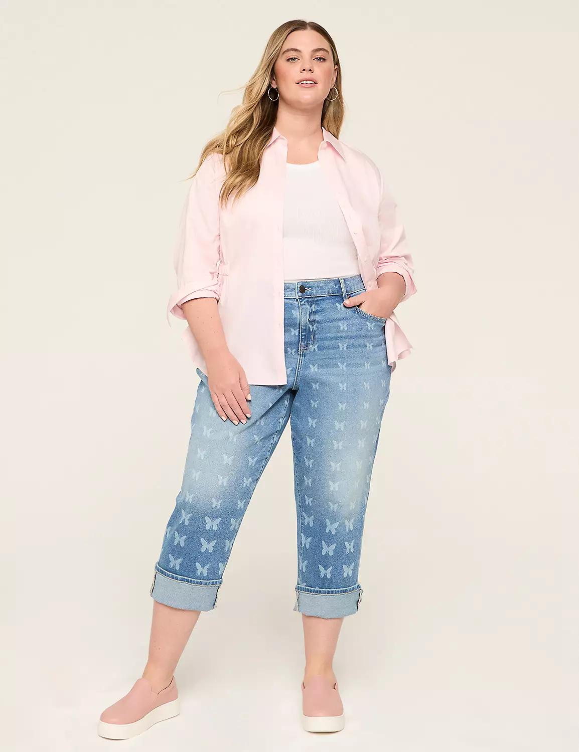 Boyfriend Fit Butterfly-Print Capri Jean Product Image