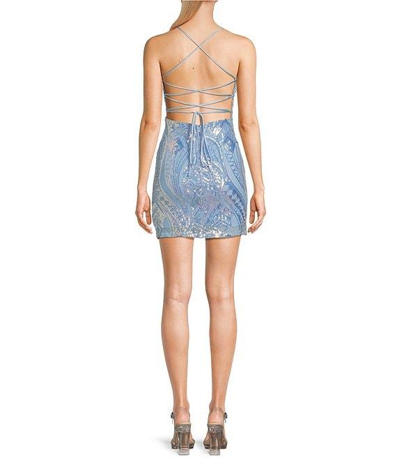 Midnight Doll Spaghetti Strap Placement Sequin Strappy Back Bodycon Mini Dress Product Image