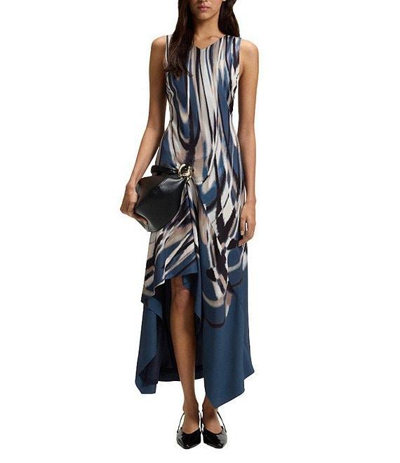 BOSS By Hugo Boss Donaria Printed Twill V-Neck Sleeveless High-Low Maxi Dress Product Image