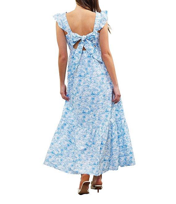 Skies Are Blue Printed V-Neck Flutter Sleeve Tiered Maxi Dress Product Image