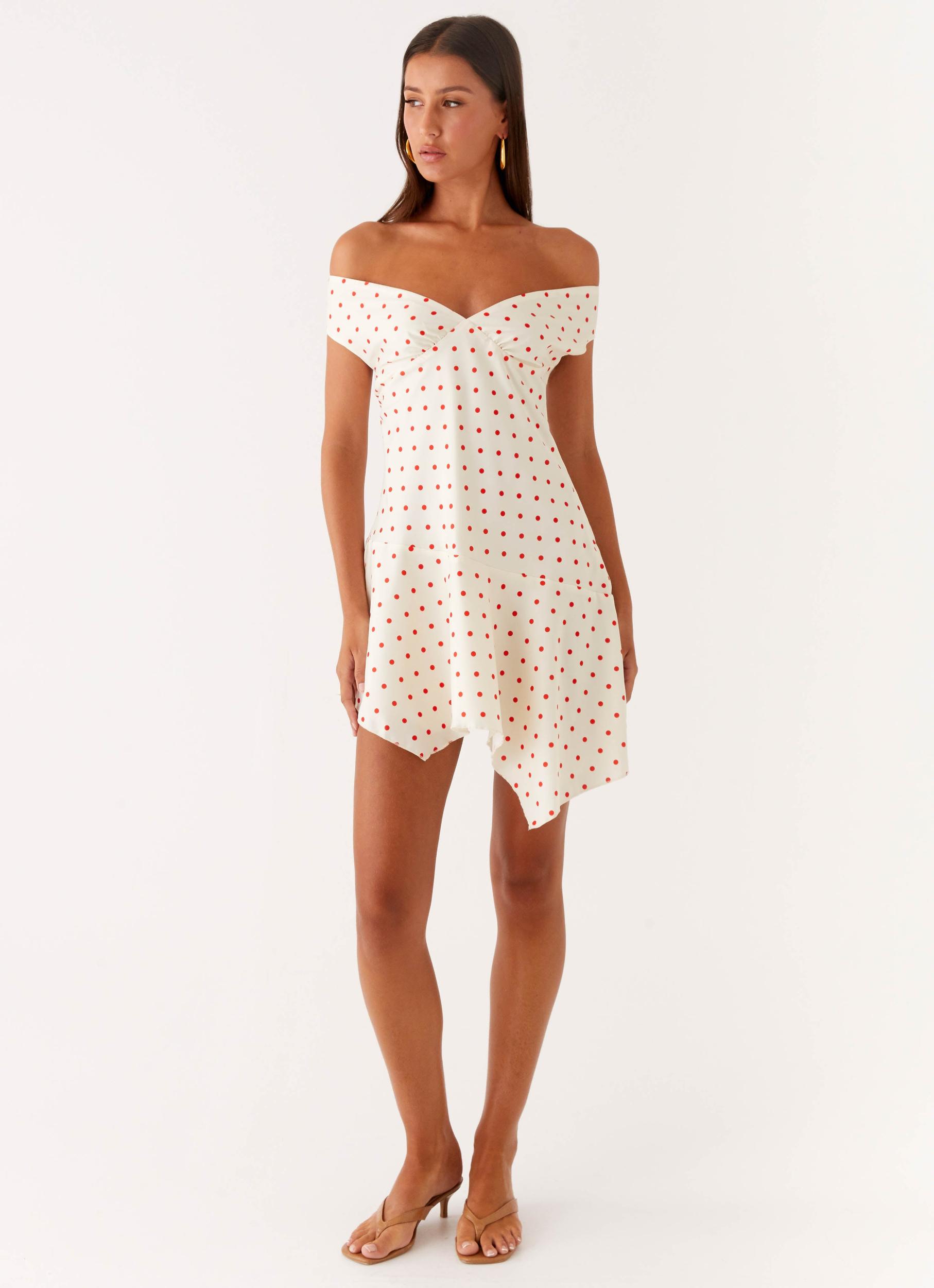 Alma Mini Dress - White Red Polka Dot Product Image