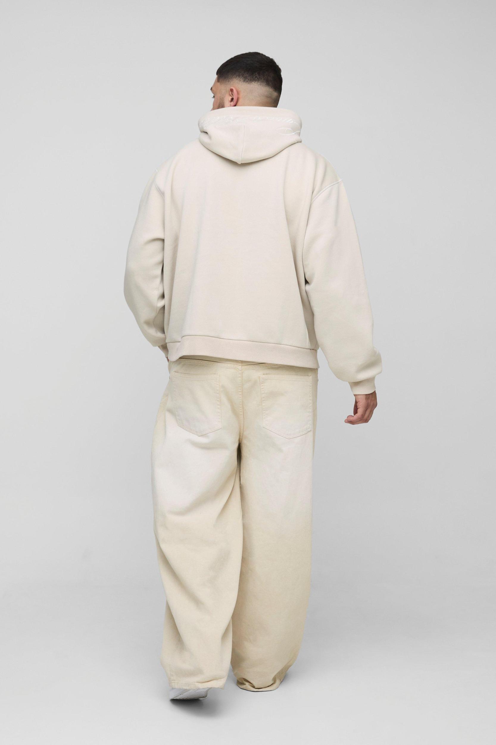 Plus Oversized Boxy Twill Applique Contrast Stitch Hoodie | boohooMAN USA Product Image