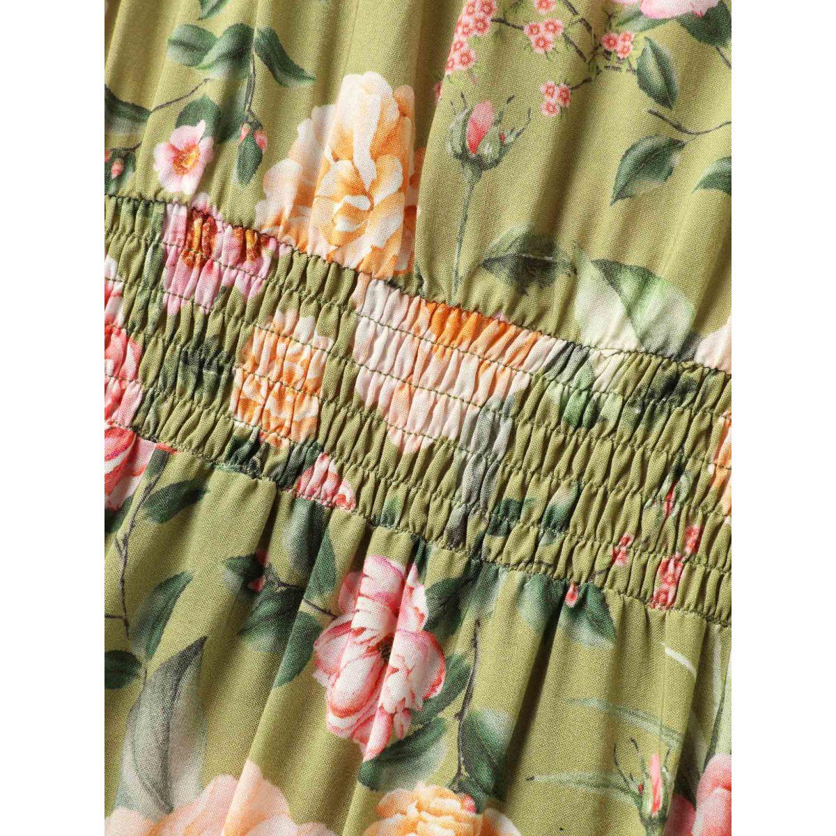 Plus Size Rayon Floral Shirred Pockets Midi Dress Moss Women V-neck Sleeveless Curvy BloomChic 14-16/1X Product Image