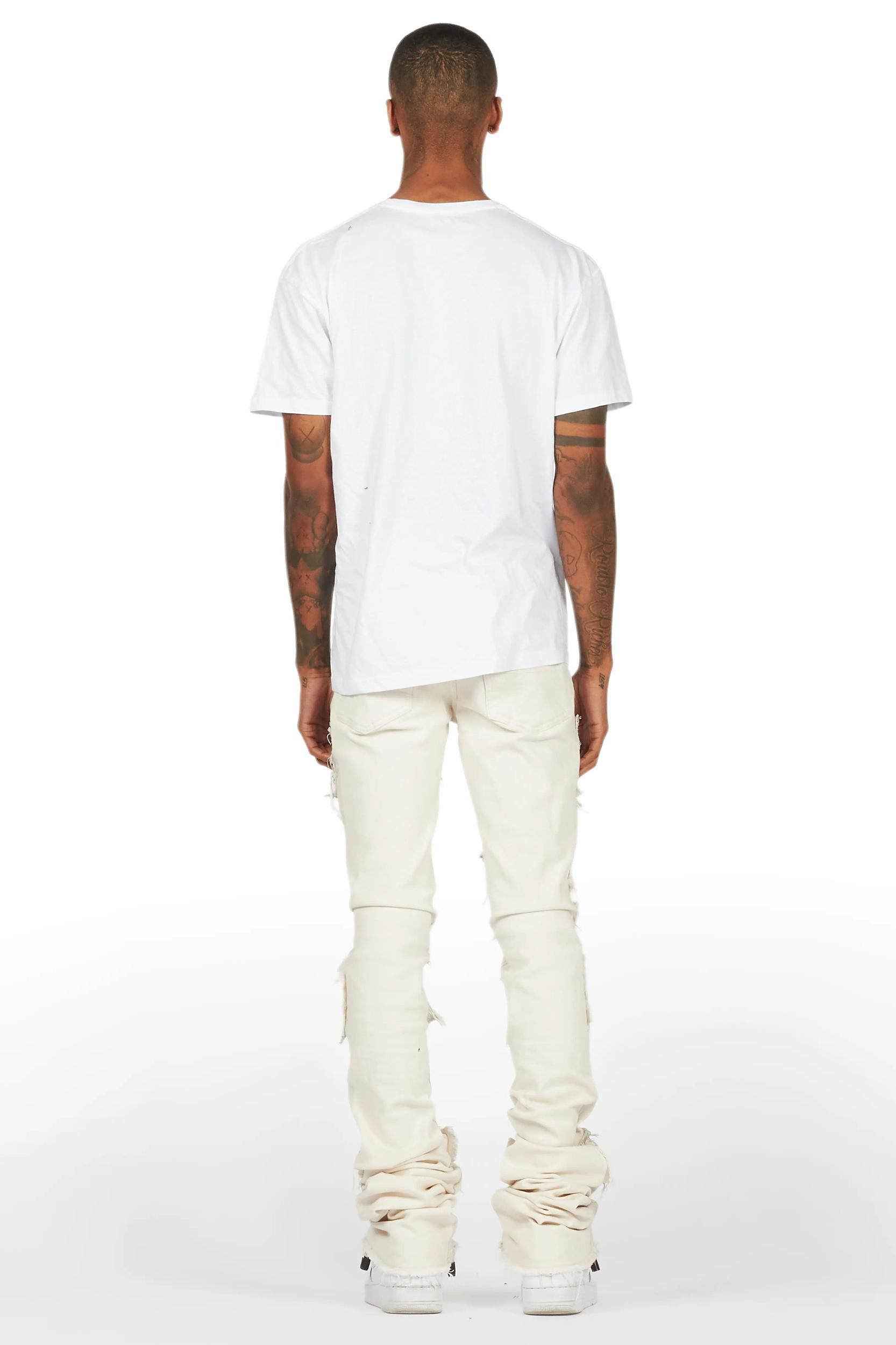 Jadon White/Beige T-Shirt/Super Stacked Flare Jean Bundle Male Product Image