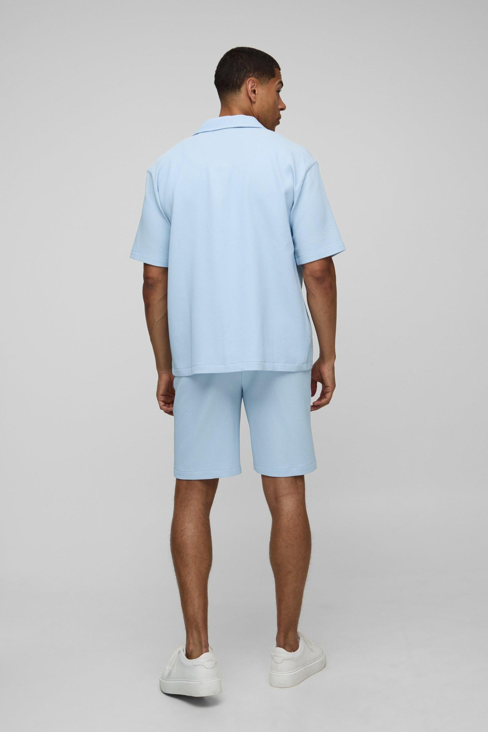 Oversized Revere Pleated Shirt & Short Set | boohooMAN USA Product Image