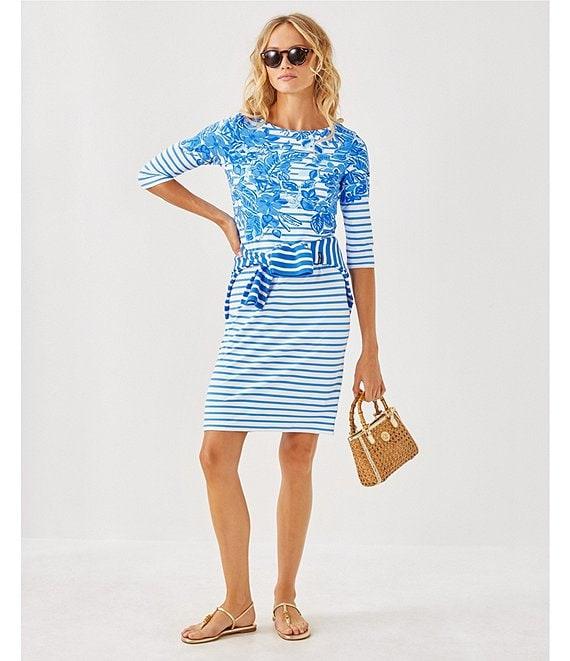 Lilly Pulitzer x Saint James Propriano Soleil Stripe Floral Print Boat Neck 3/4 Sleeve Dress Product Image