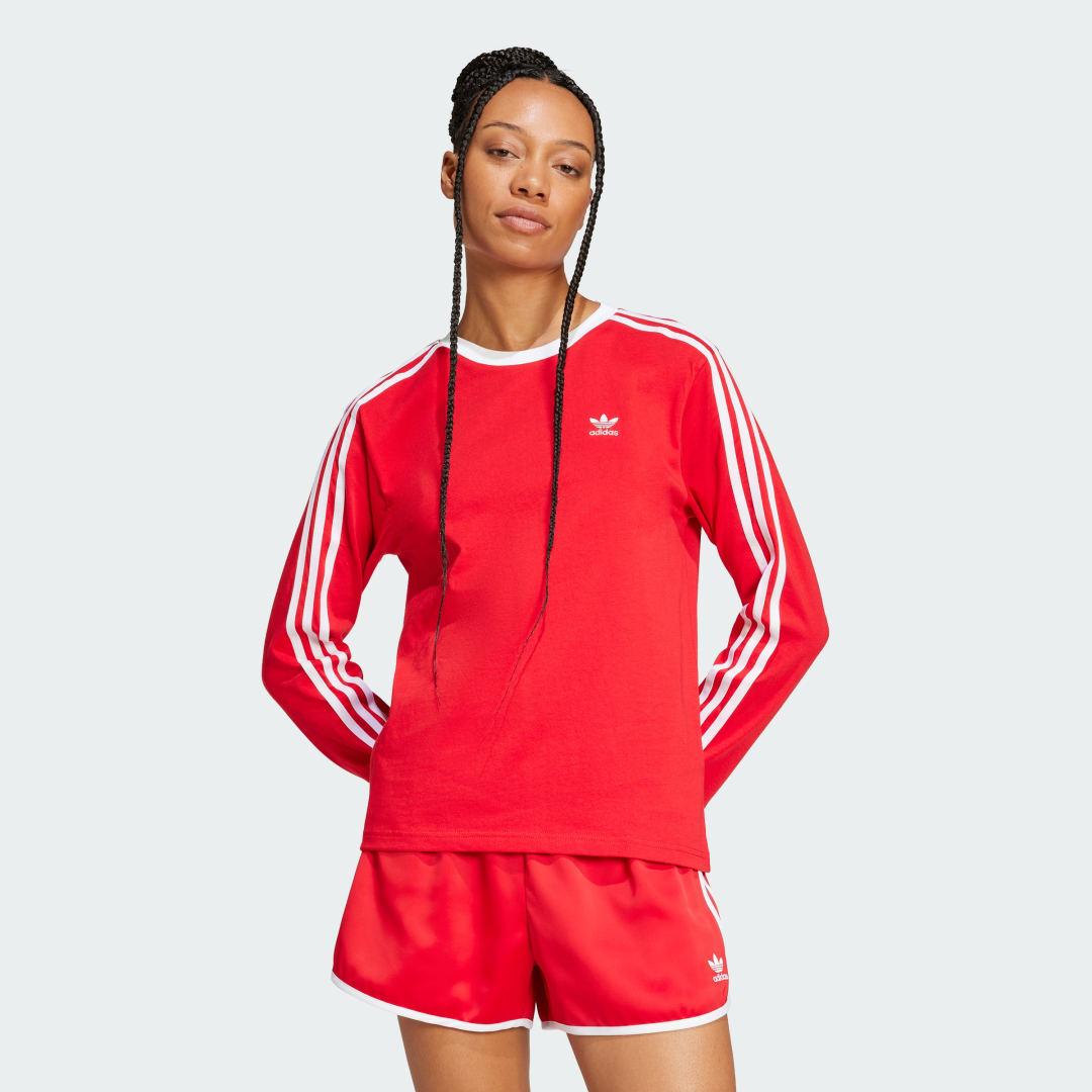 adidas Adicolor 3-Stripes Regular Long Sleeve Tee Better Scarlet XS Womens Product Image