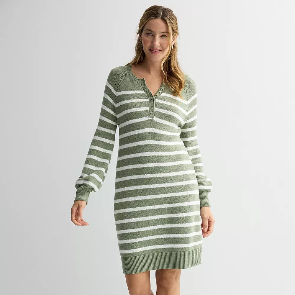 Women's Sonoma Goods For Life® Henley Sweater Dress, Size: XL, Green White Stripe Product Image