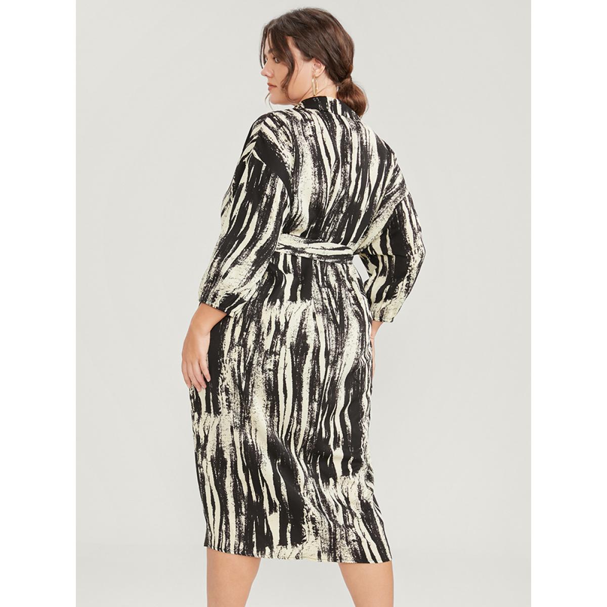 Plus Size Shirt Collar Pocket Belted Button Up Dress Black Women Office Belted Shirt collar Long Sleeve Curvy Midi Dress BloomChic 10/M Product Image