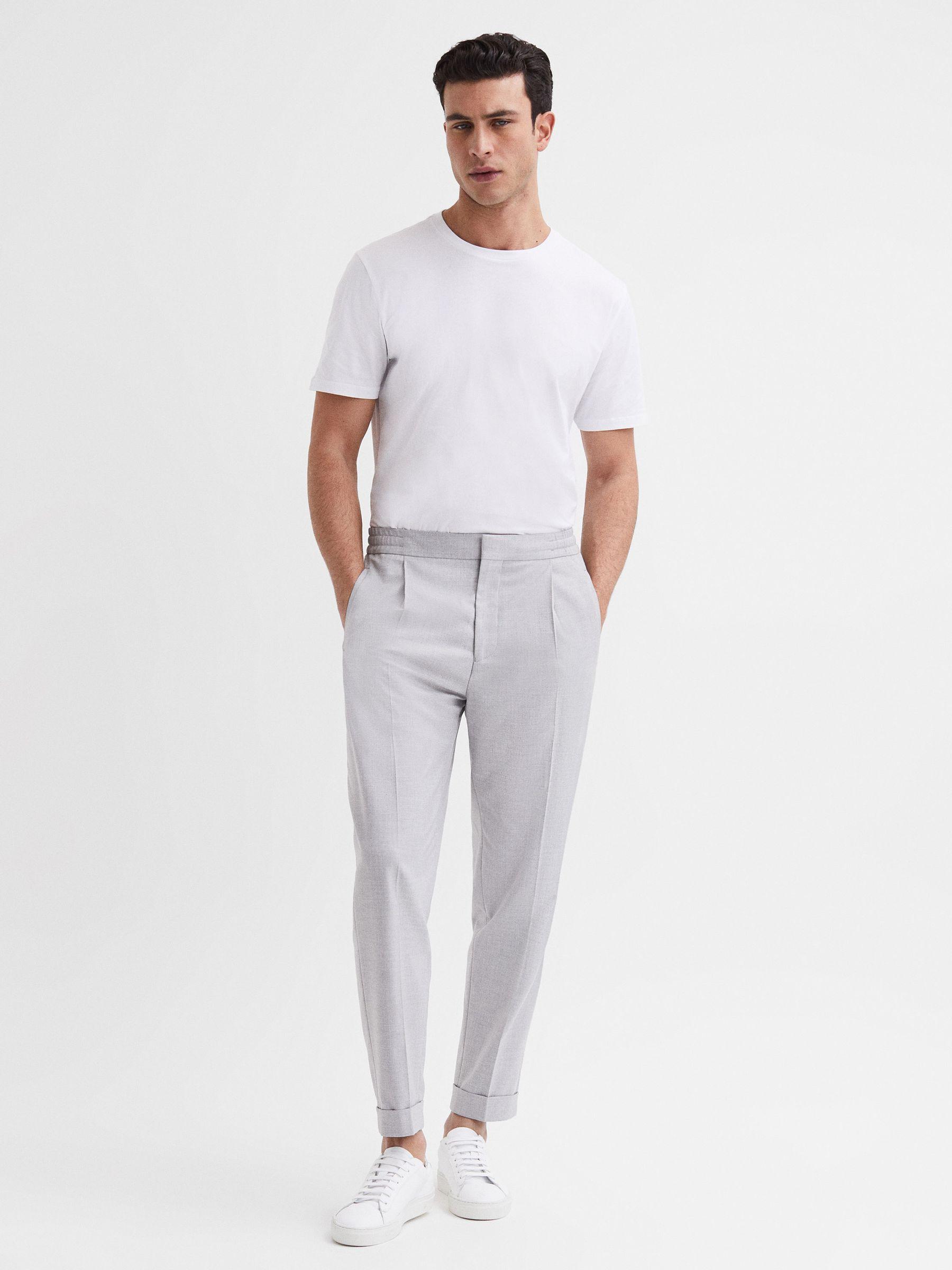 Relaxed Drawstring Trousers with Turn-Ups in Grey Product Image