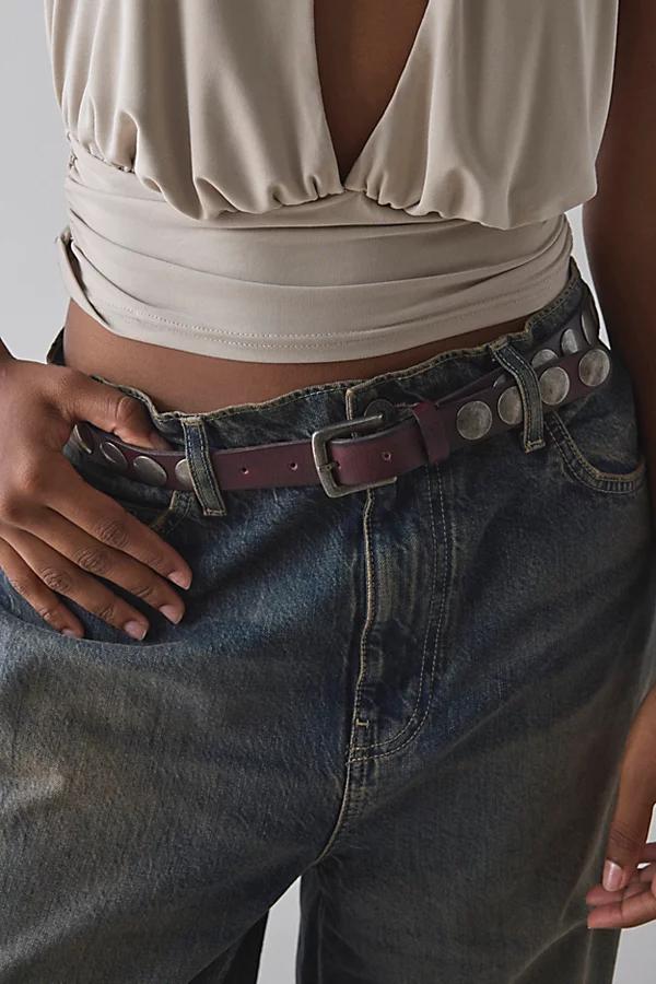 Heavy Metal Studded Slim Leather Belt Womens at Urban Outfitters Product Image