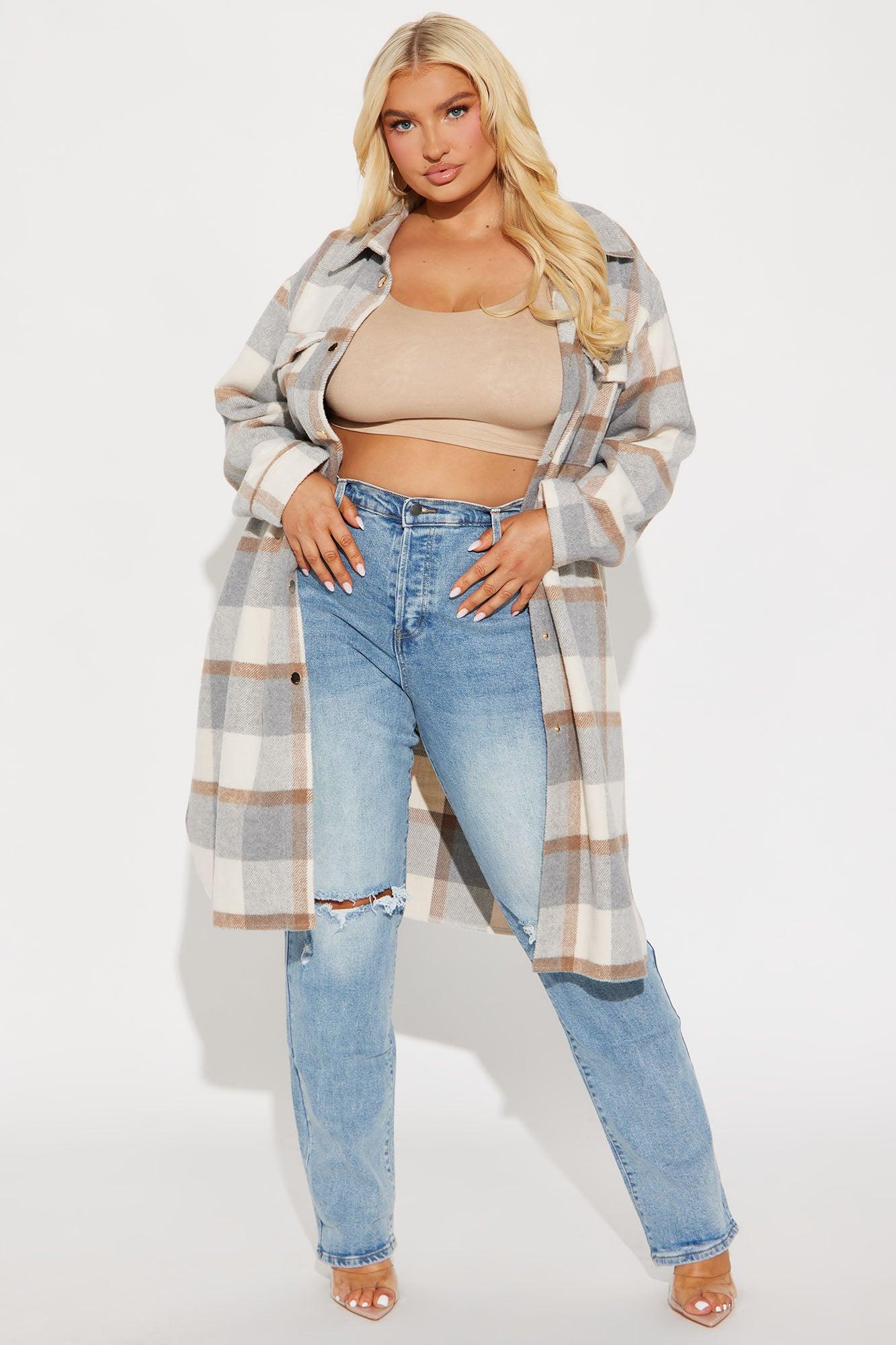 About Her Business Plaid Coat - Cream/combo Product Image