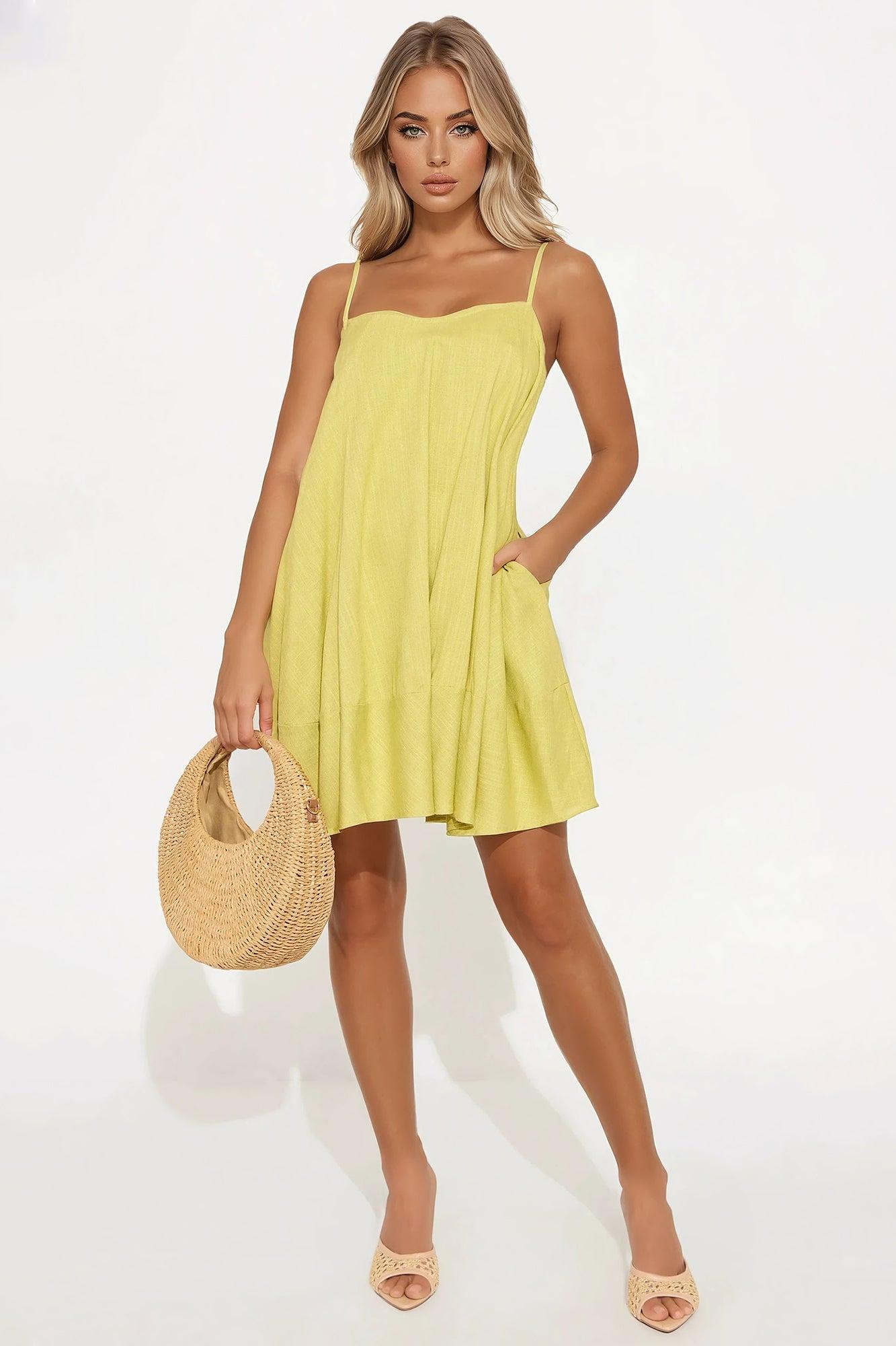 Genesis Linen Sleeveless Mini Dress - Chartreuse Product Image