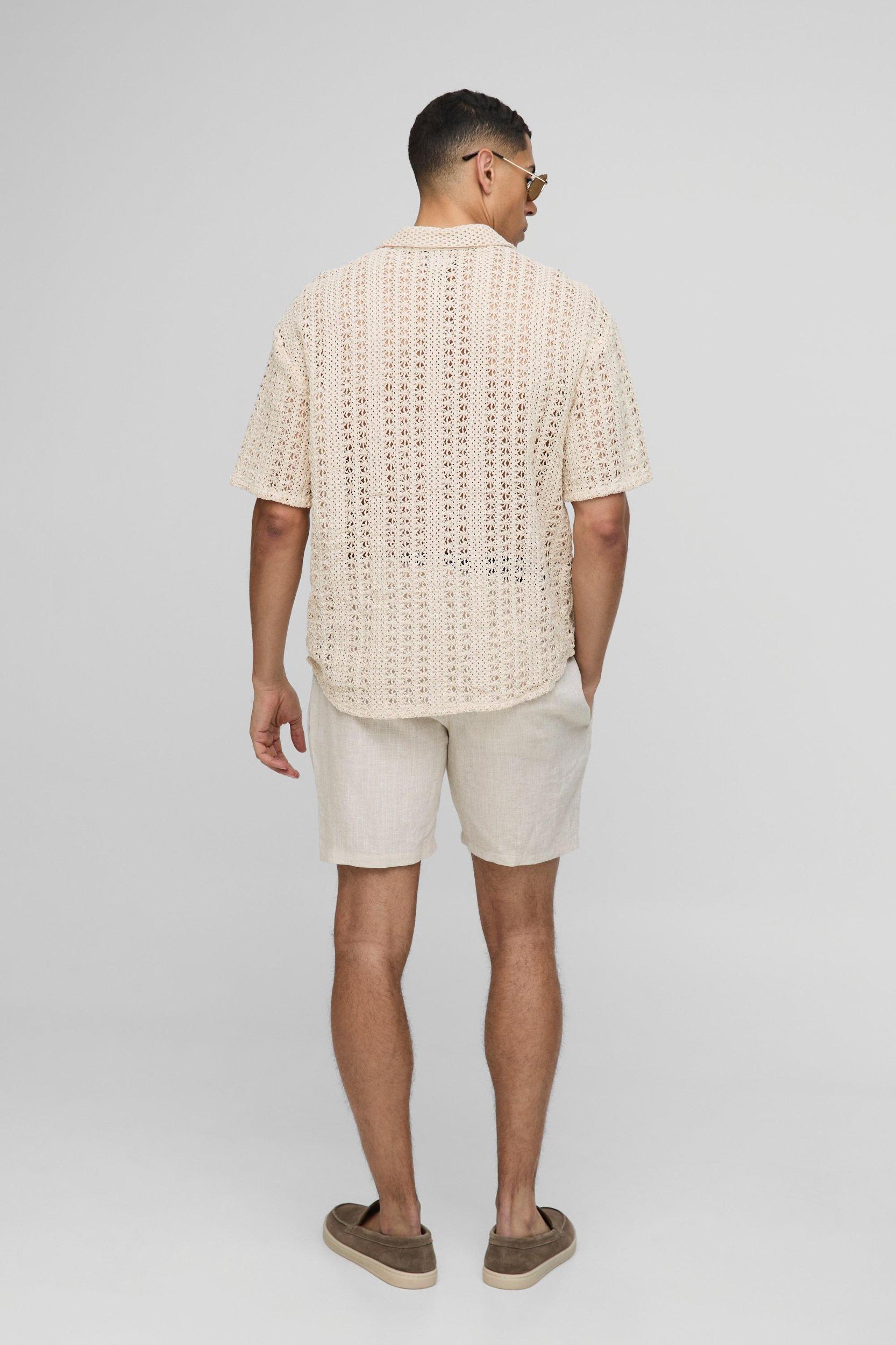 Oversized Revere Zig Zag Open Weave Panel Shirt | boohooMAN USA Product Image