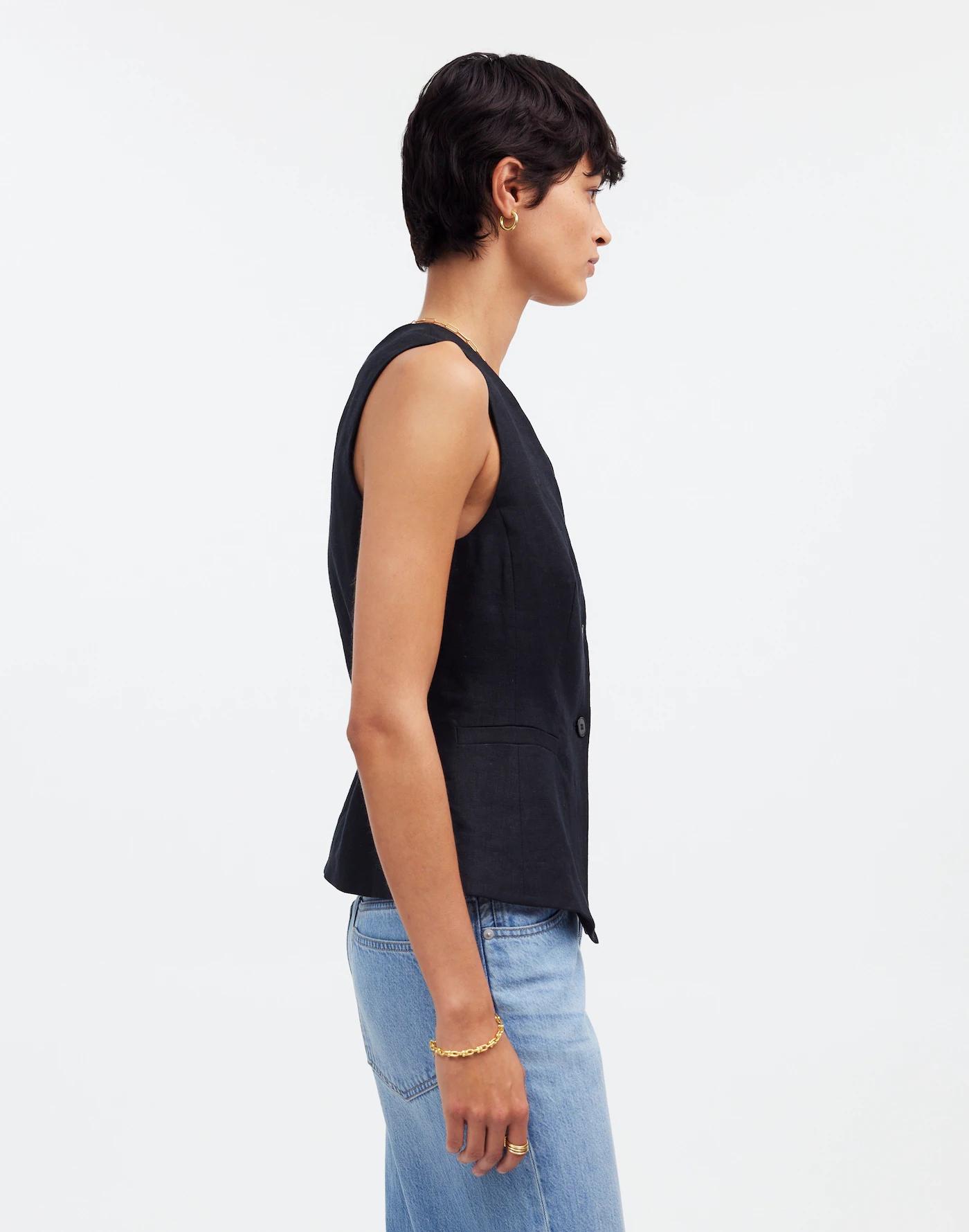 Cutaway Long Vest in 100% Linen Product Image