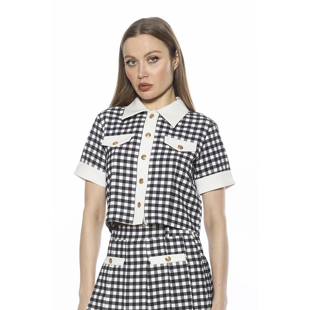 Women's ALEXIA ADMOR Emery Short Sleeve Collared Button Down Top,  Product Image