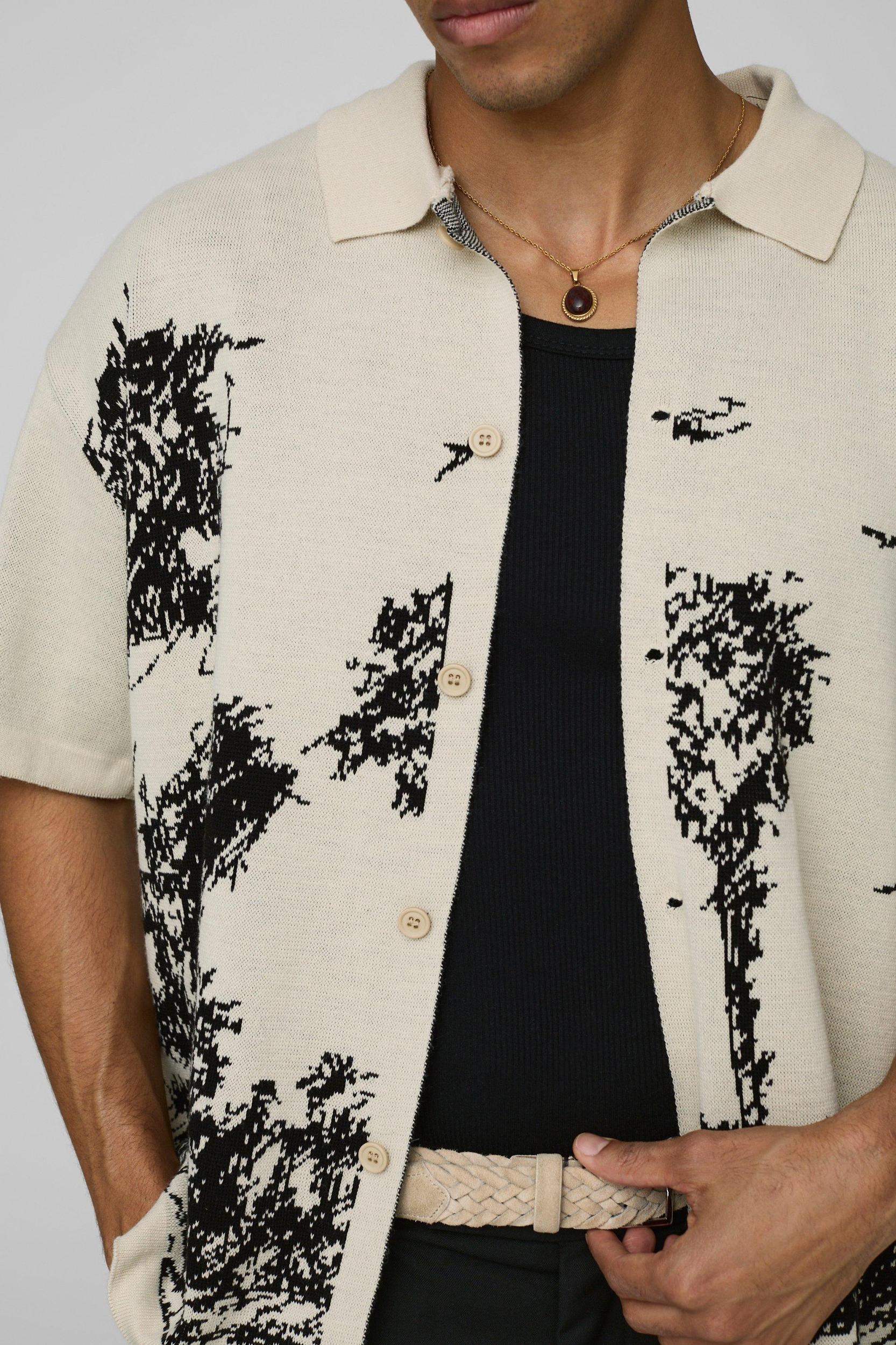 Relaxed Fit Scenic Jacquard Knitted Shirt | boohooMAN USA Product Image