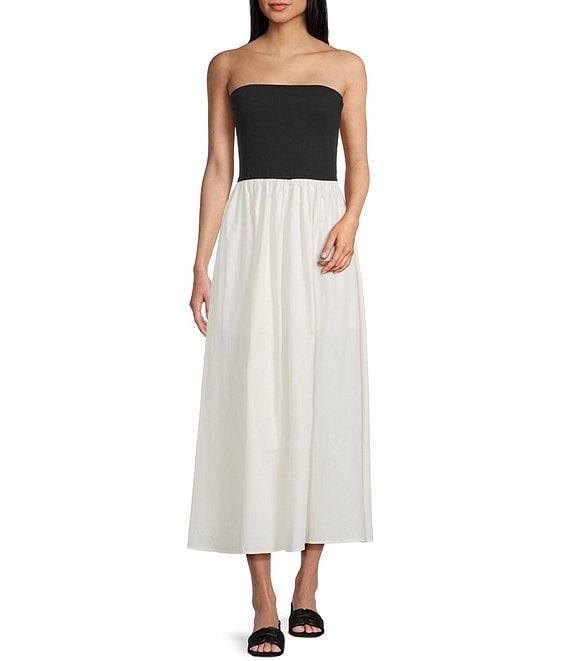 Blu Pepper Strapless Neck Mixed Media Midi Dress Product Image